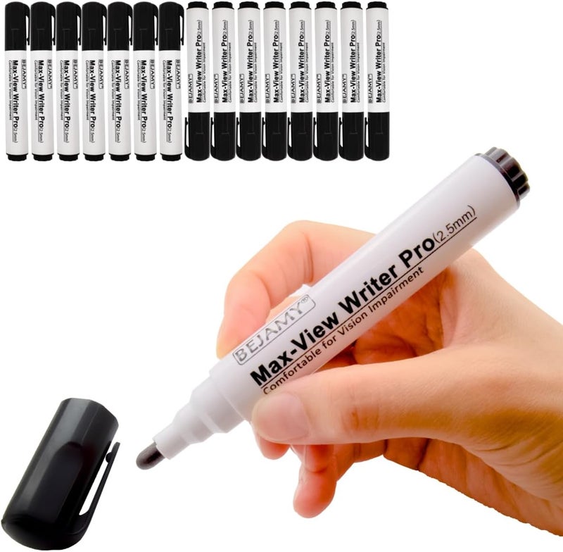 Bejamy (Bullet Tip-2.5mm, PACK of 15, Black Water-Based ink) Max-View Writer Pro Bold Writing Pen, Low Vision Assistive Writing Tool for Visual Impairment,Odorless,Non-Toxic,No Oil,Alcohol Free - Image 1
